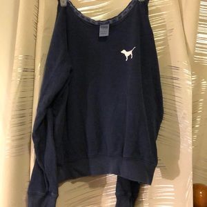 PINK Dark Blue Sweat shirt-LARGE
